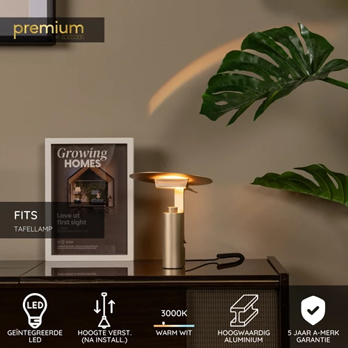 Lucide FITS - Tafellamp - Ø 20 cm - LED - 1x7W 3000K - Mat Goud / Messing | Premium - USP